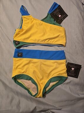 Kandi Kouture Two-Piece Set  Yellow, Blue & Green Child XL